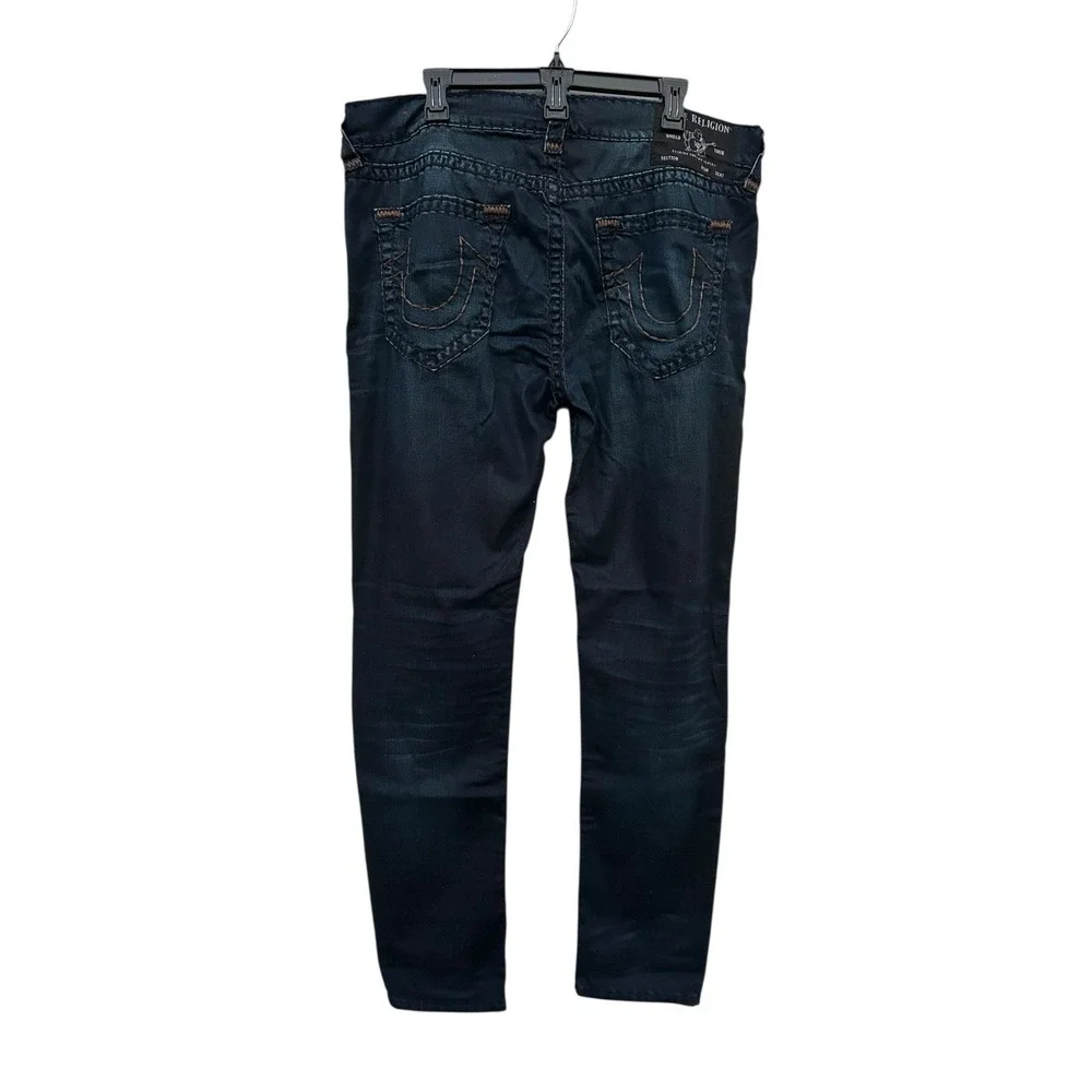 True Religion Rocco Relaxed Skinny Jeans Mens 36x33 Dark Wash Blue Denim